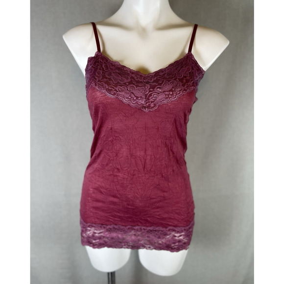 Vanity Tops - Vtg Vanity Camisole Top Womens M Pink Lace Trim Crinkle Cami Y2K 90s Fairy EUC